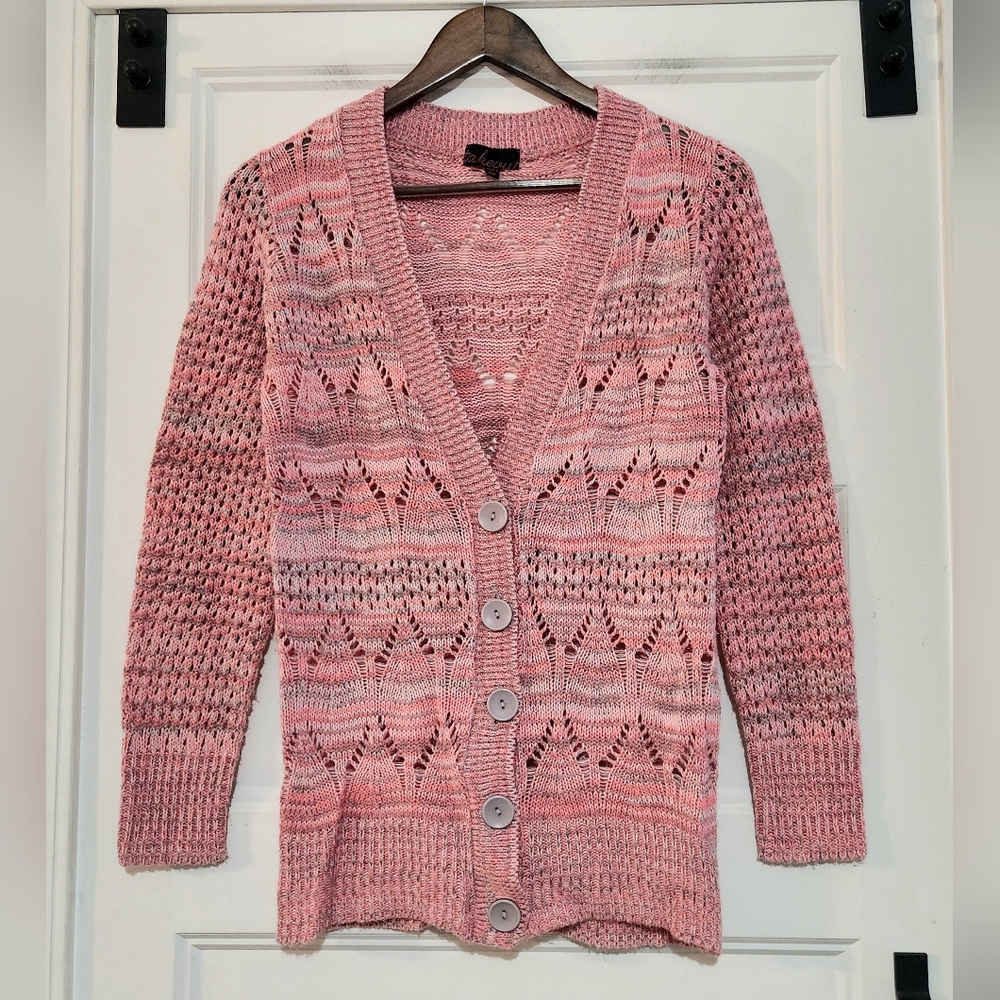 Takeout Womens S Deep V Knit Cardigan Sweater Pink Grey Loose Knit Boho USA